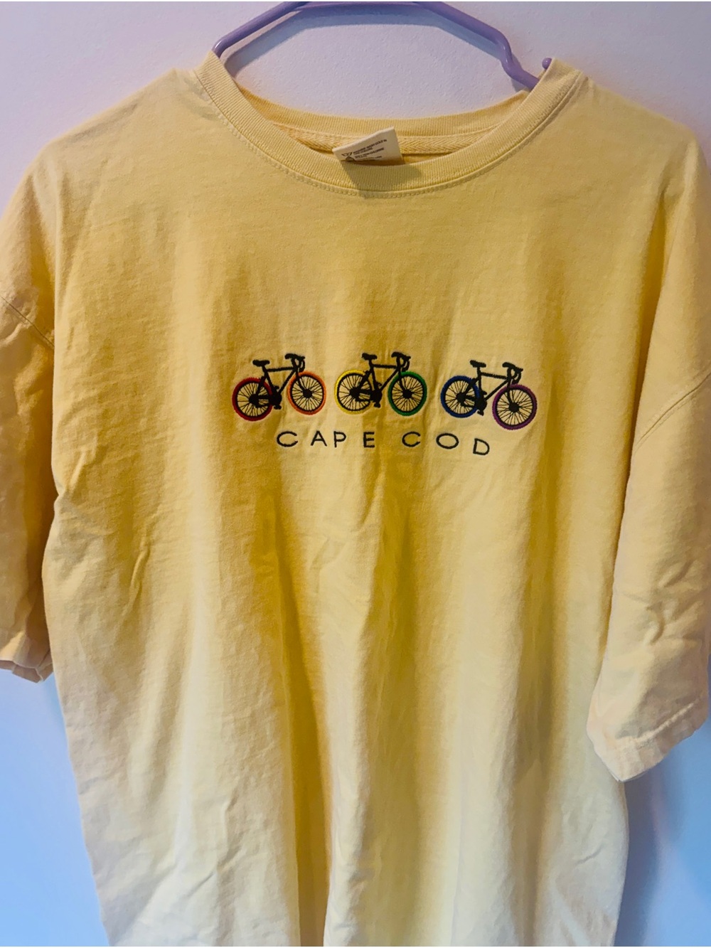 Comfort Colors Men's Yellow Tee with Colorful Bicycle Embroidery